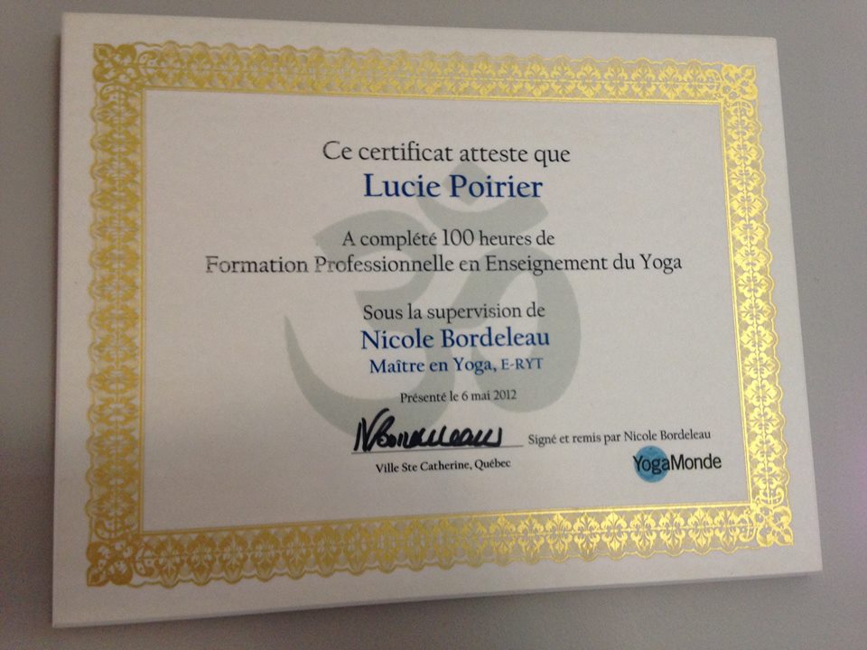 Certificat formation Nicole Bordeleau